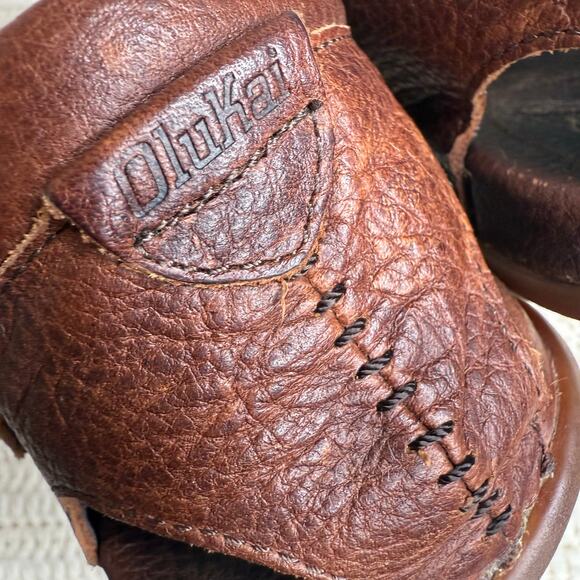 OLUKAI Men's Size 8 Mohalu Fisherman Strappy Comfort Sandal Shoes Brown Leather - Picture 6 of 10